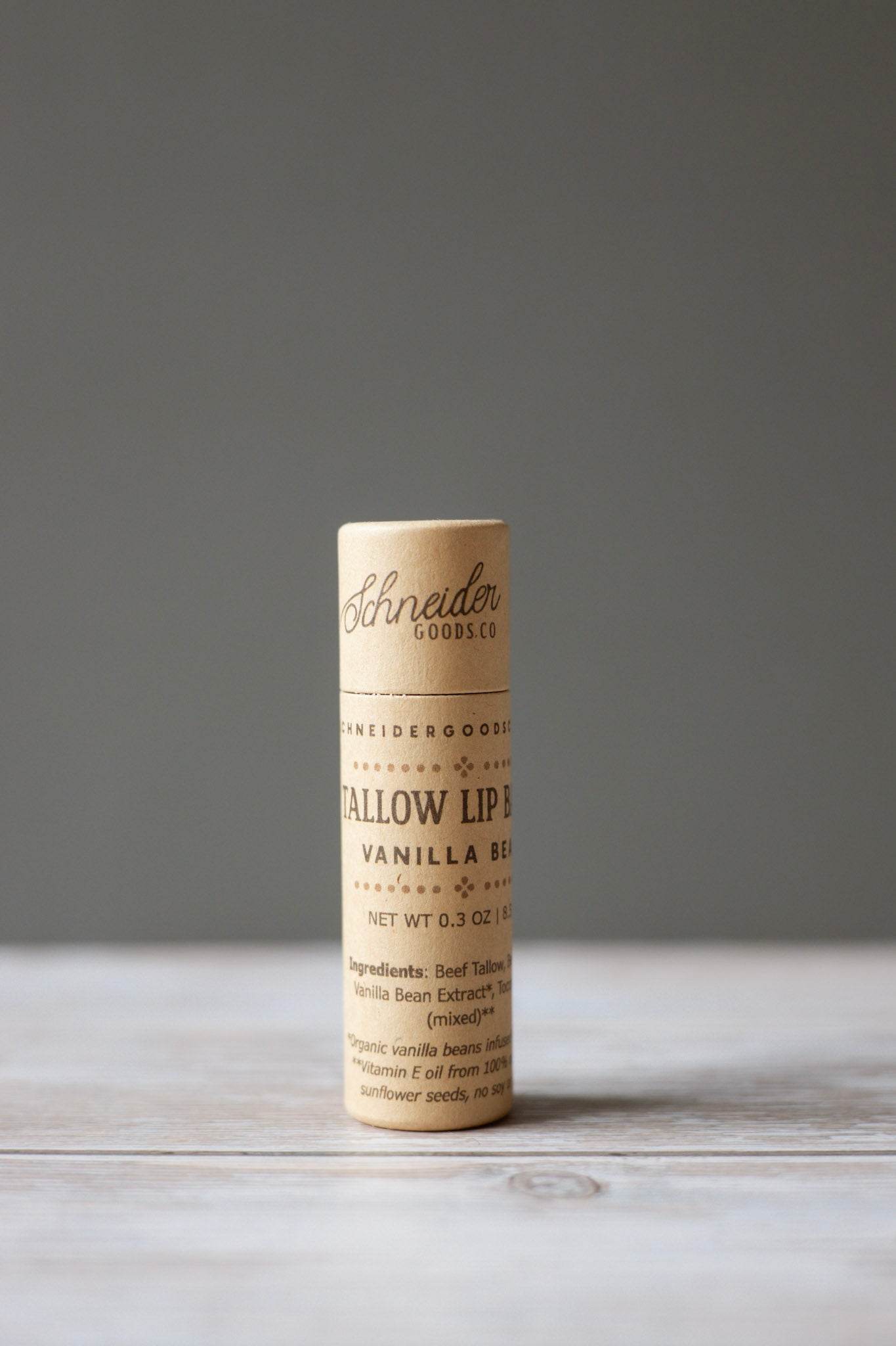 tallow lip balm tube that is large and compostable