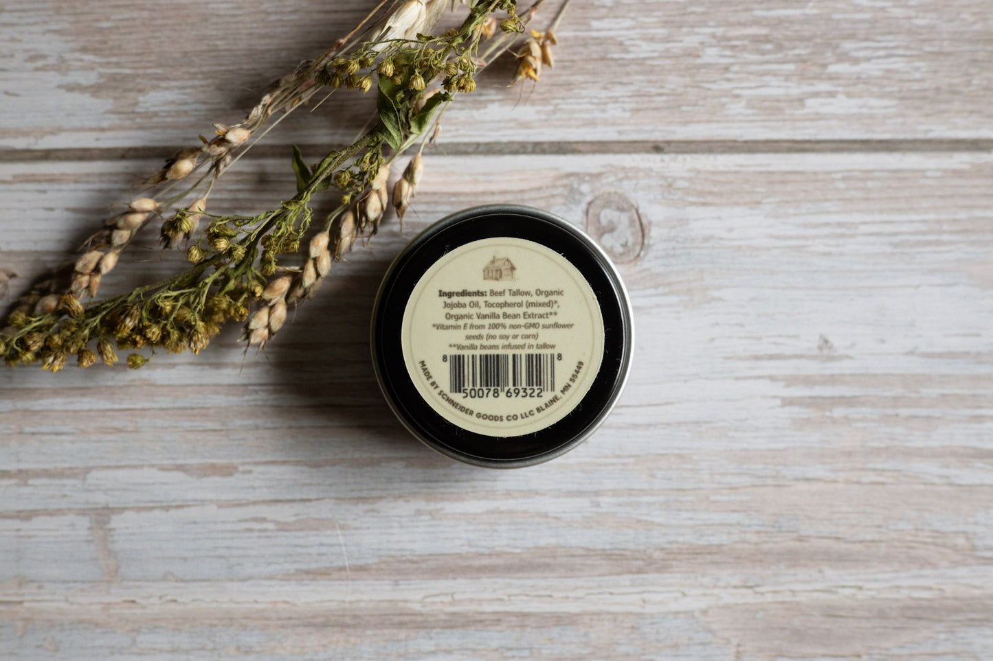 back of tallow butter sample tin